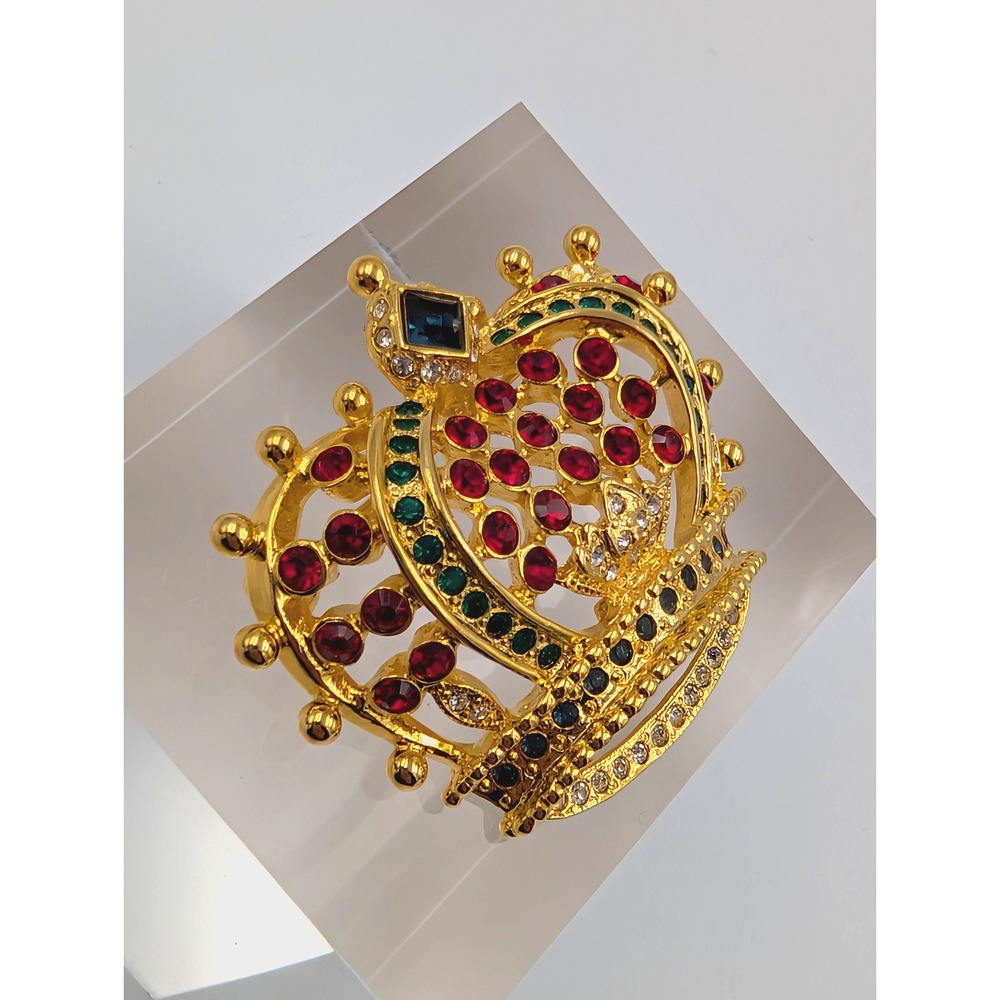 Vtg Kenneth Jay Lane Kjl Crown Brooch Pin Red Gre… - image 8
